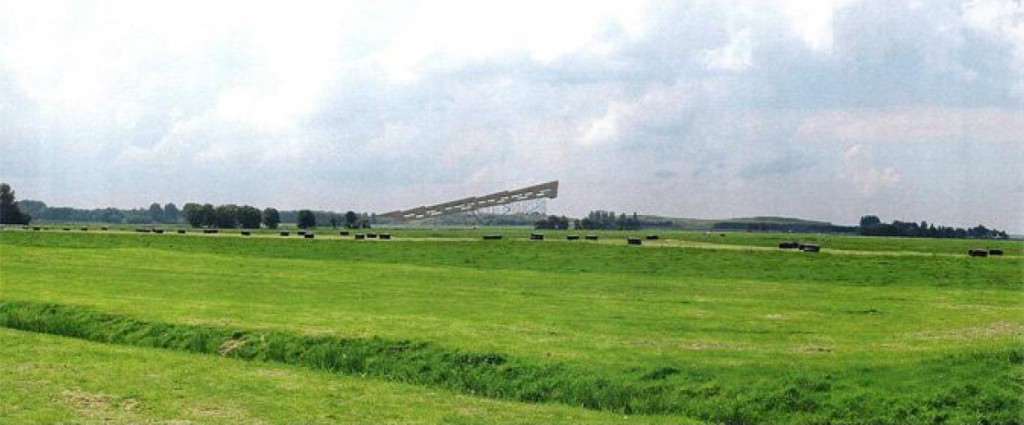 Impressie van de nieuwe skihal vanuit de polder