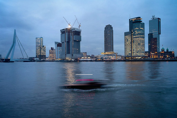 Wilhelminapier with De Rotterdam nearing completion. Photo: Ruud Sies (2012)